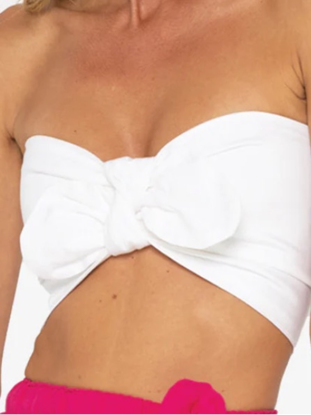 Just Bee Queen Fresh White Linen Bow Front Strapless Crop Top XS Resort